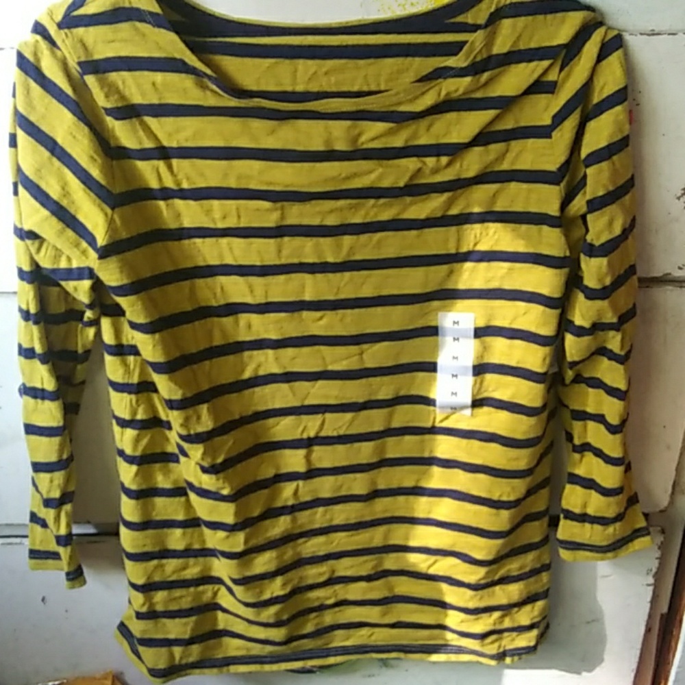 Yellow and blue striped long-sleeve shirt